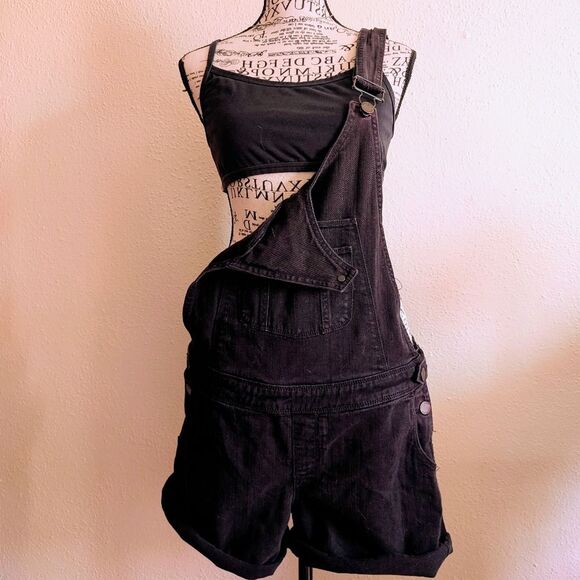 PAIGE Denim Washed Black Grunge Jean Shortalls - Picture 1 of 5